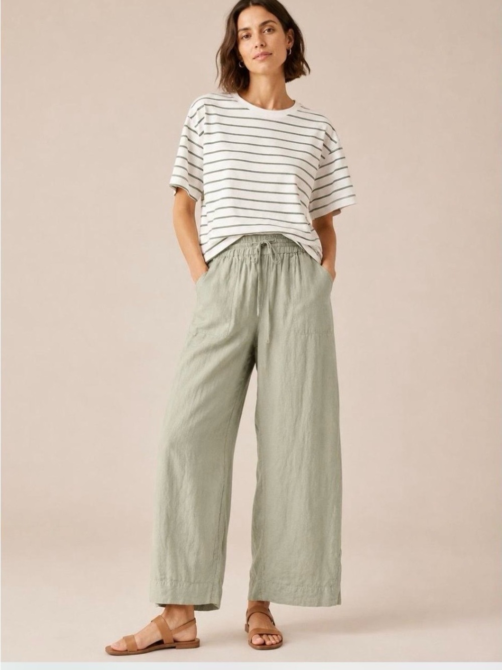 J. Crew Wide-Leg Drawstring Pants in Sage Green